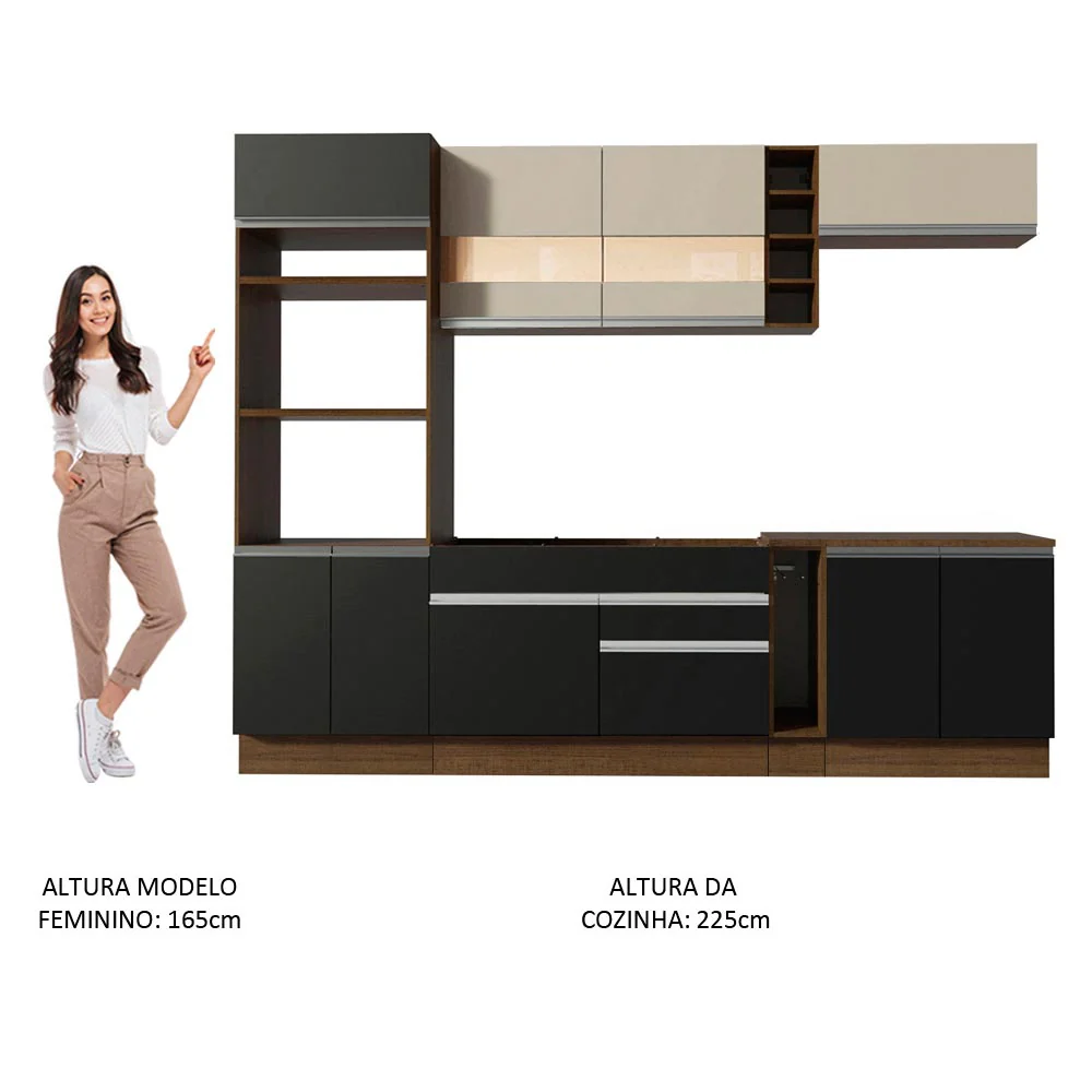 Armário de Cozinha Completa 290cm Rustic/Preto/Crema Vicenza Madesa 15 - Image 5