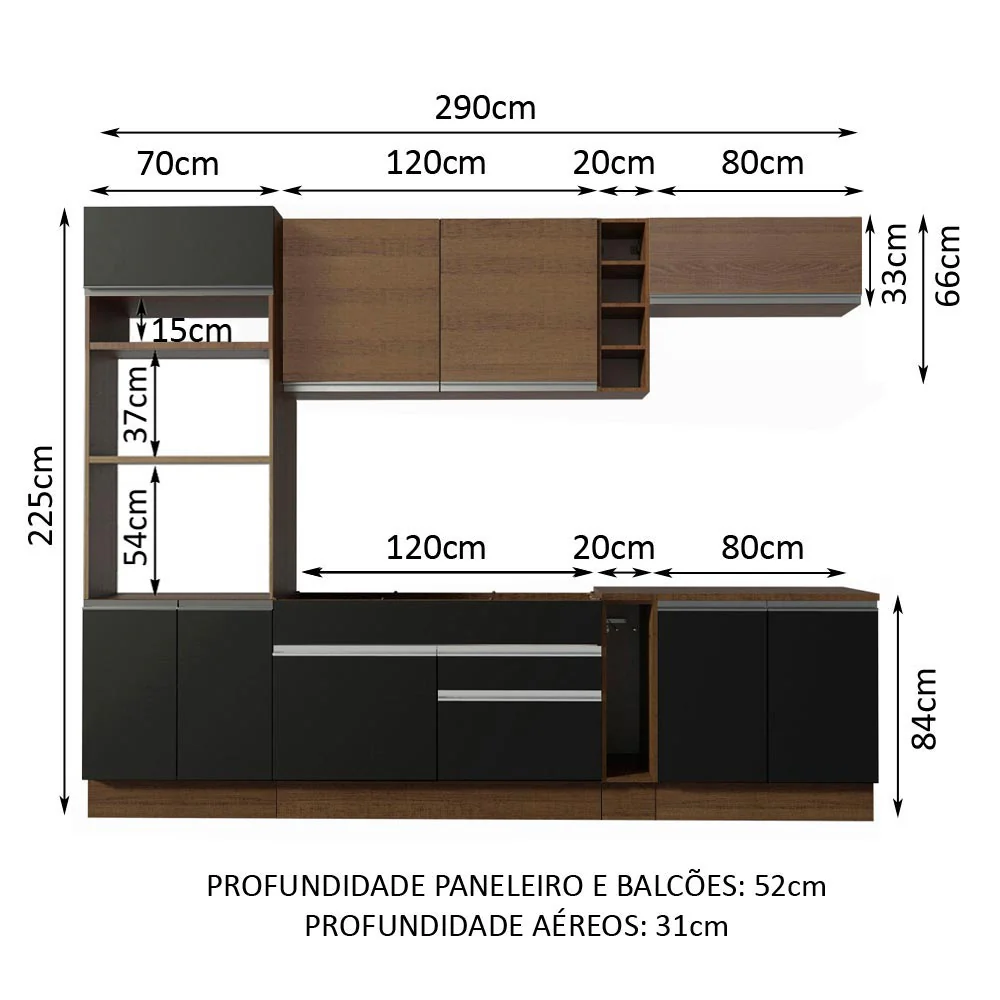 Armário de Cozinha Completa 290cm Rustic/Preto Vicenza Madesa 16 - Image 2