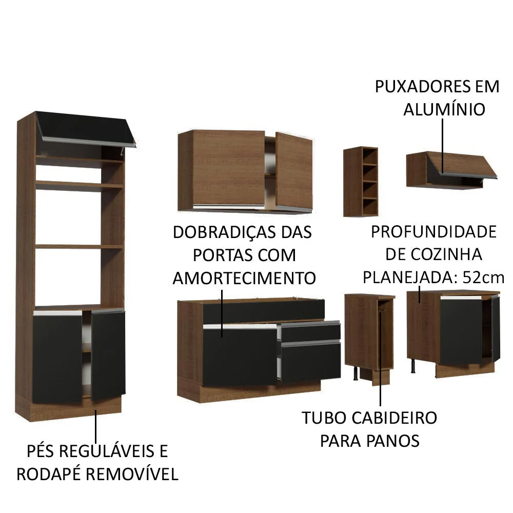 Armário de Cozinha Completa 290cm Rustic/Preto Vicenza Madesa 16 - Image 3