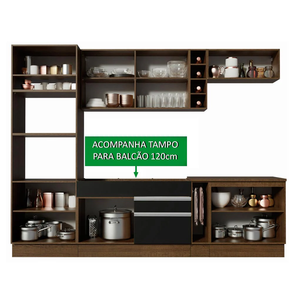 Armário de Cozinha Completa 290cm Rustic/Preto Vicenza Madesa 16 - Image 4