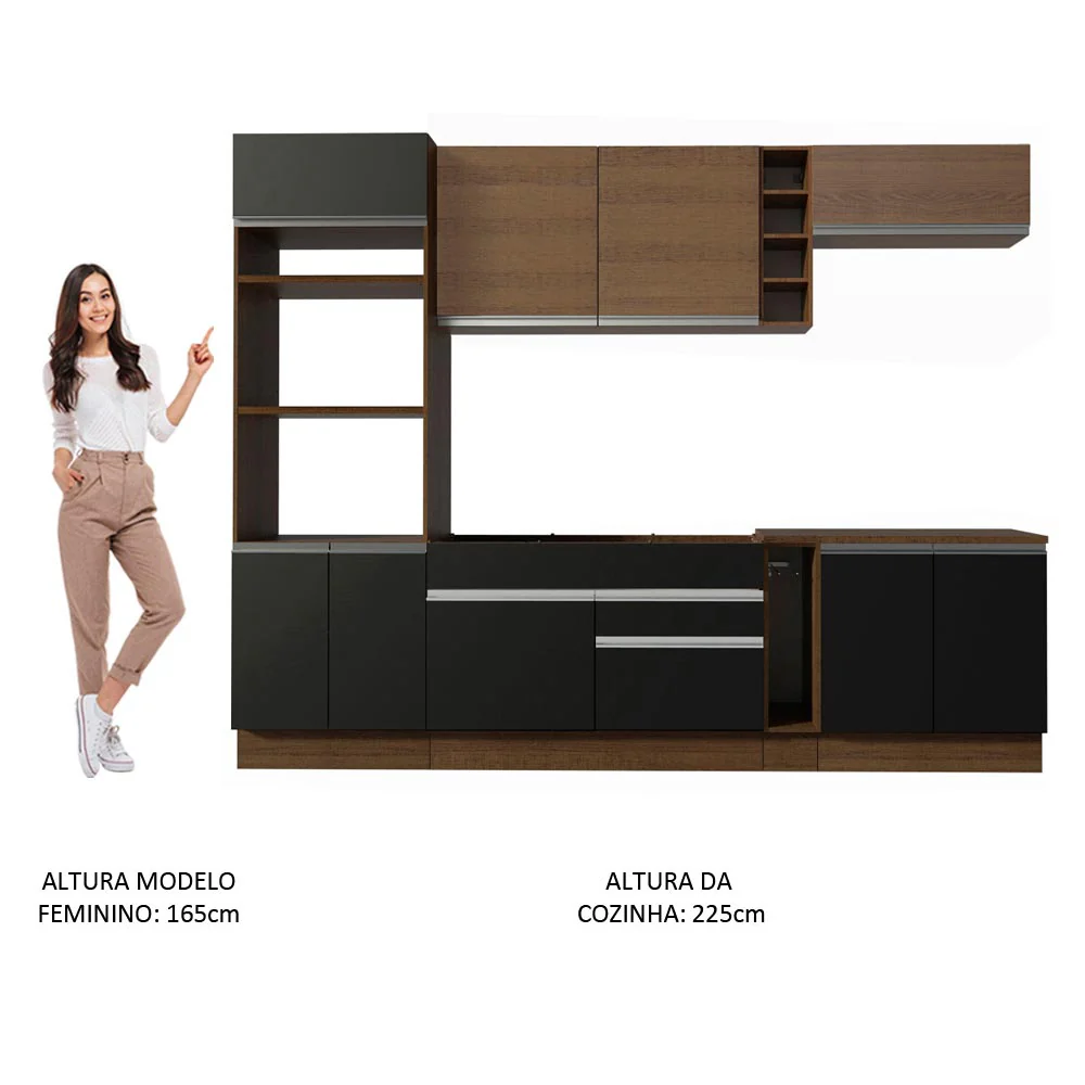 Armário de Cozinha Completa 290cm Rustic/Preto Vicenza Madesa 16 - Image 5