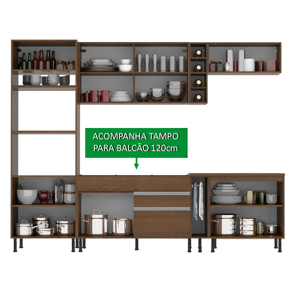 Armário de Cozinha Completa 290cm Rustic/Rustic/Crema Vicenza Madesa 11 - Image 4