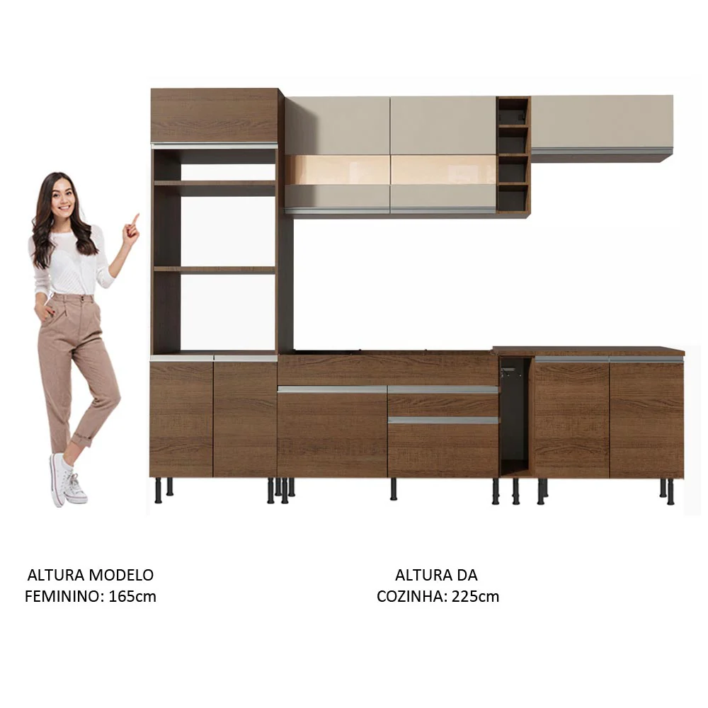 Armário de Cozinha Completa 290cm Rustic/Rustic/Crema Vicenza Madesa 11 - Image 5