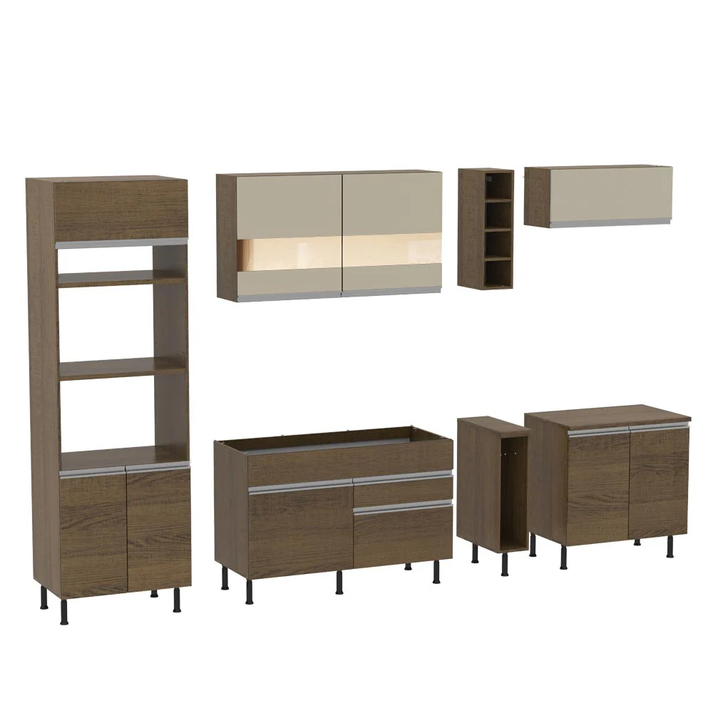 Armário de Cozinha Completa 290cm Rustic/Rustic/Crema Vicenza Madesa 11 - Image 6