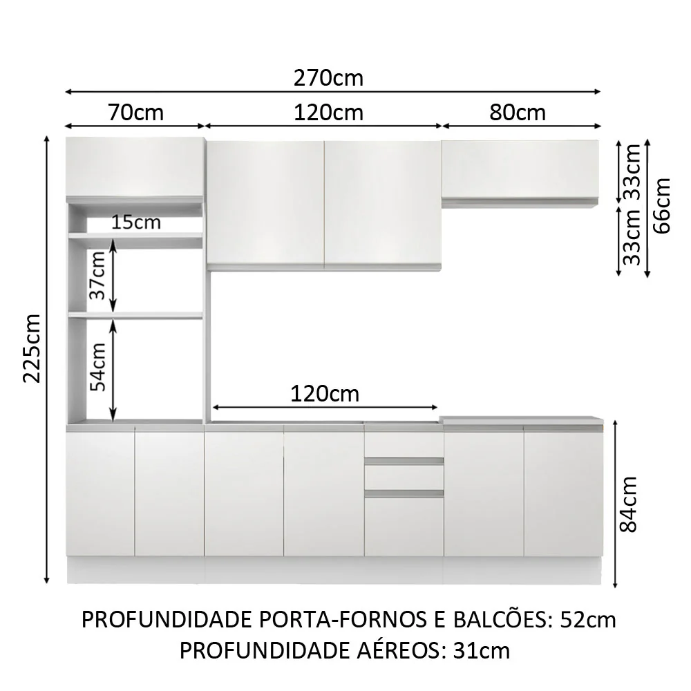 Armário de Cozinha Completa 270cm Branco Viena Madesa 02 - Image 3