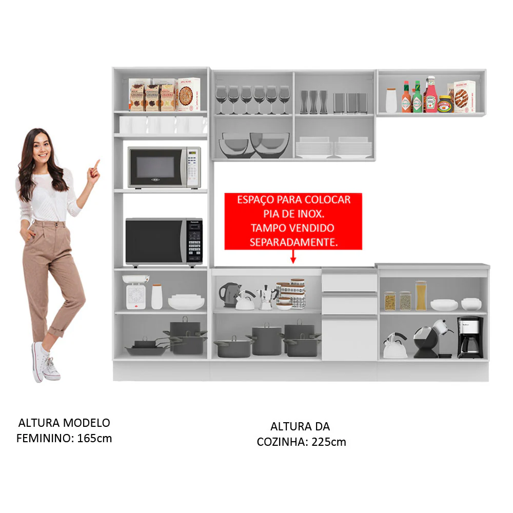 Armário de Cozinha Completa 270cm Branco Viena Madesa 02 - Image 4