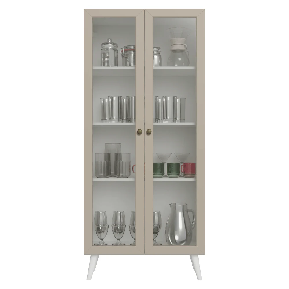 Cristaleira 70 cm 2 Portas de Vidro com Pés Cônicos Branco/Crema/Branco Vik Madesa - Image 5