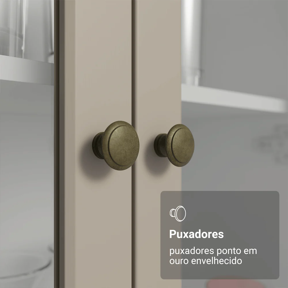 Cristaleira 70 cm 2 Portas de Vidro com Pés Cônicos Branco/Crema/Branco Vik Madesa - Image 6