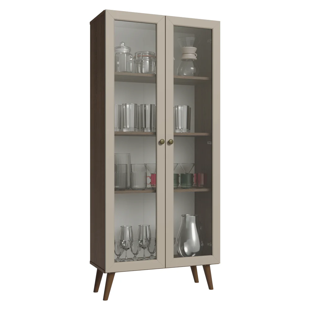 Cristaleira 70 cm 2 Portas de Vidro com Pés Cônicos Rustic/Crema/Rustic Vik Madesa - Image 2