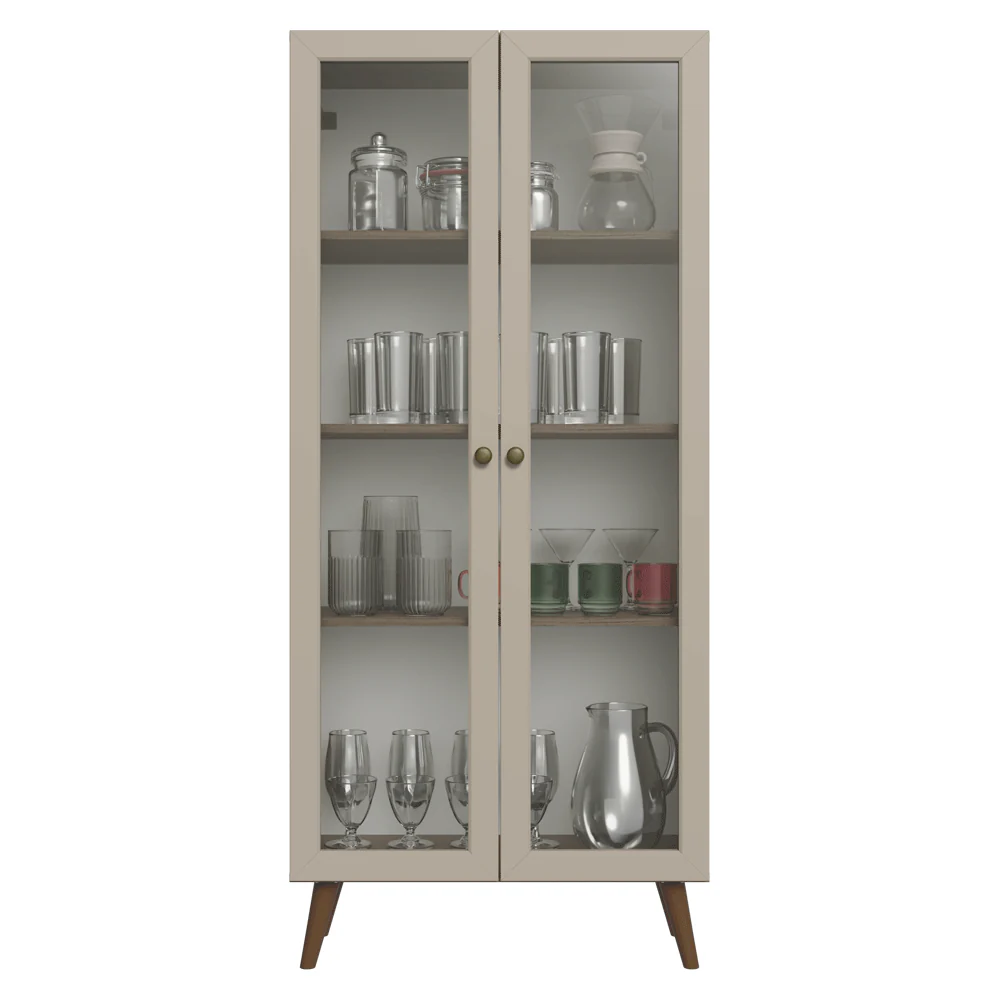 Cristaleira 70 cm 2 Portas de Vidro com Pés Cônicos Rustic/Crema/Rustic Vik Madesa - Image 5