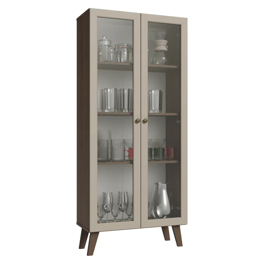 Cristaleira 70 cm 2 Portas de Vidro com Pés Trapézio Rustic/Crema/Rustic Vik Madesa - Image 2