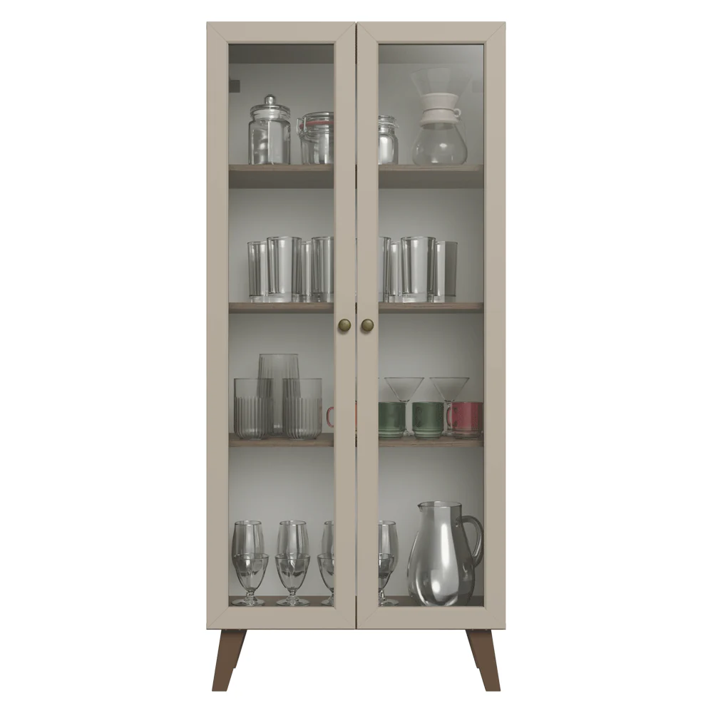 Cristaleira 70 cm 2 Portas de Vidro com Pés Trapézio Rustic/Crema/Rustic Vik Madesa - Image 5
