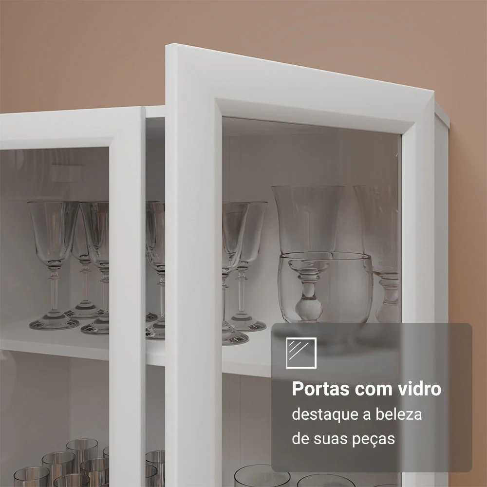 Módulo Cristaleira 70 cm 2 Portas de Vidro Branco Madesa - Image 5
