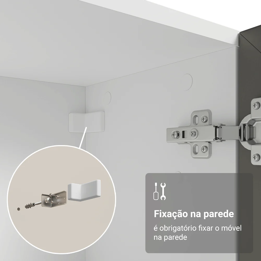Cristaleira 70 cm 2 Portas de Vidro com Pés Cônicos Branco/Cinza/Branco Vik Madesa - Image 8