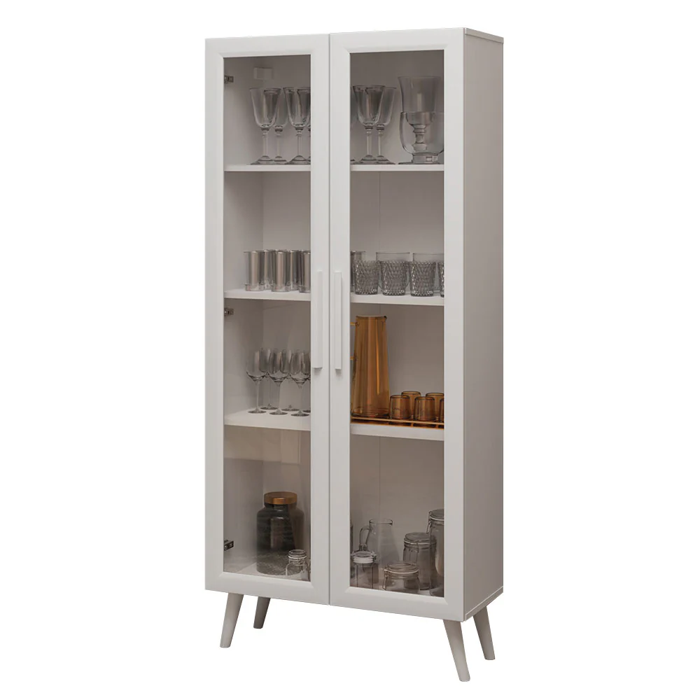 Cristaleira 70 cm 2 Portas de Vidro com Pés Cônicos Branco Madesa - Image 2