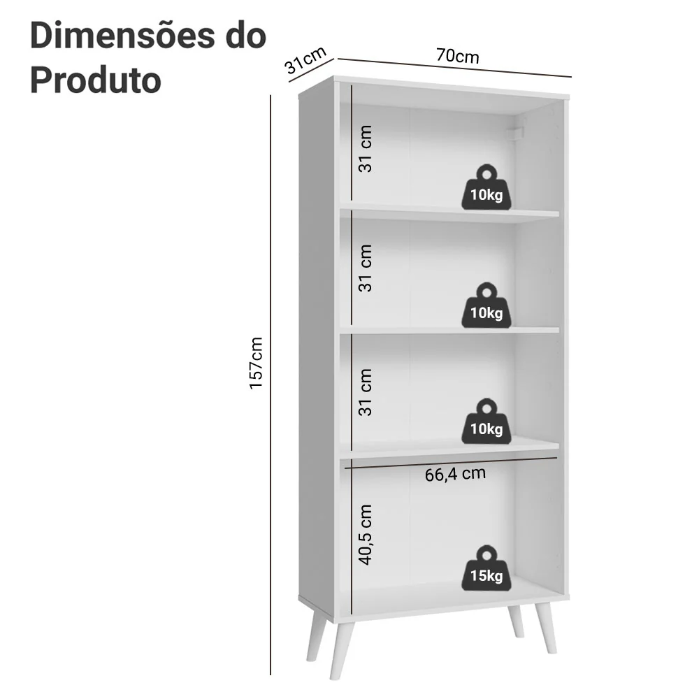 Cristaleira 70 cm 2 Portas de Vidro com Pés Cônicos Branco Madesa - Image 3