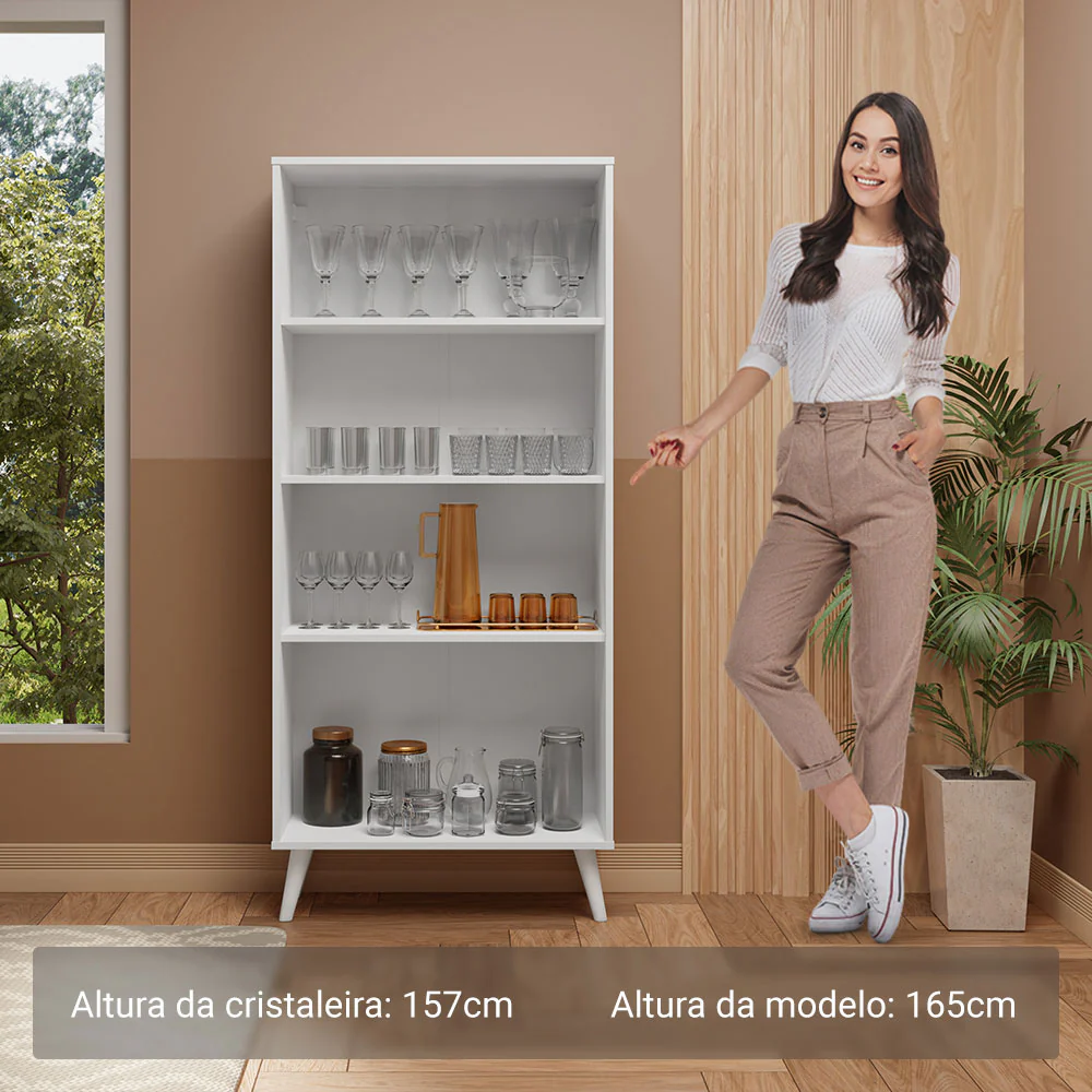 Cristaleira 70 cm 2 Portas de Vidro com Pés Cônicos Branco Madesa - Image 4