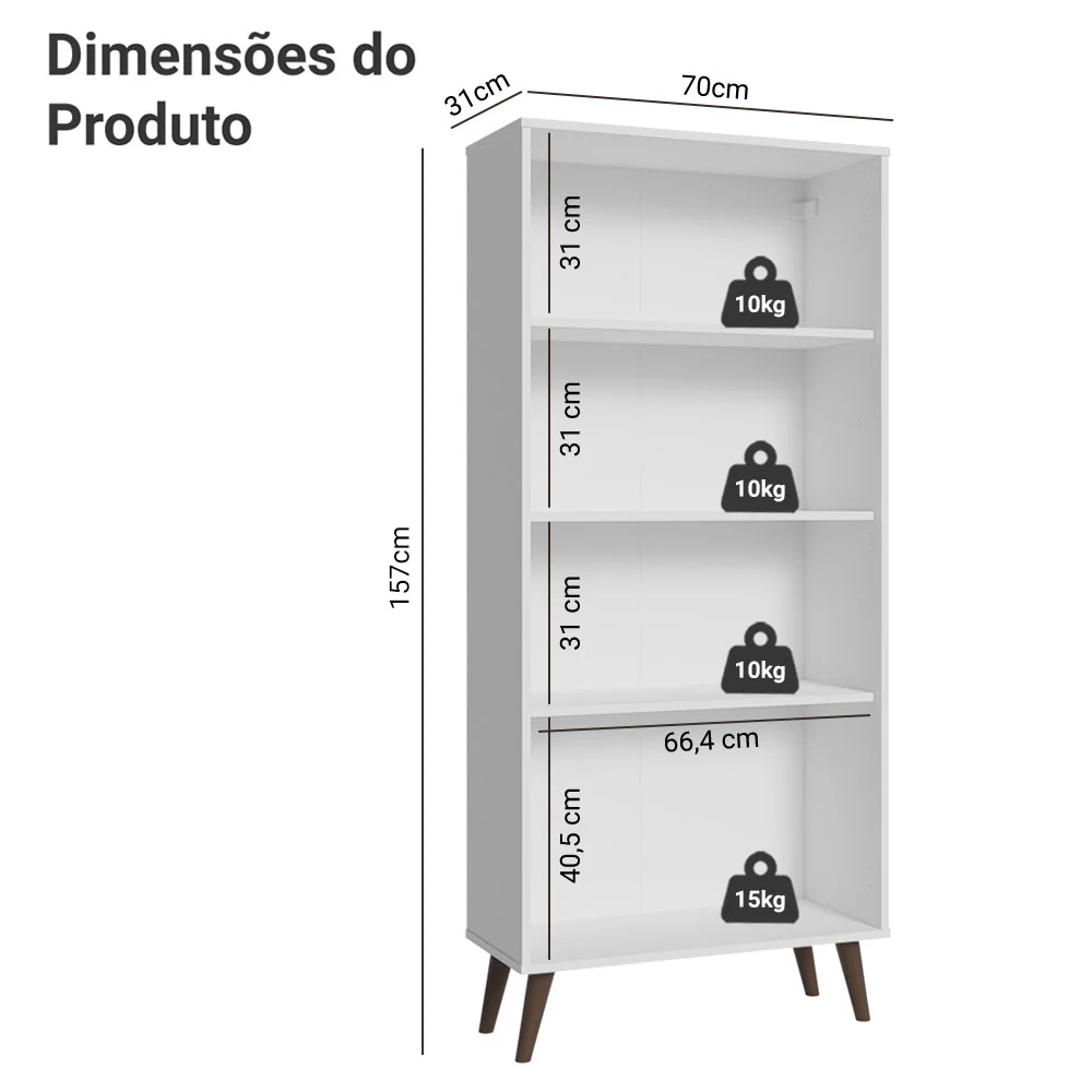 Cristaleira 70 cm 2 Portas de Vidro com Pés Cônicos Branco/Marrom Madesa - Image 3