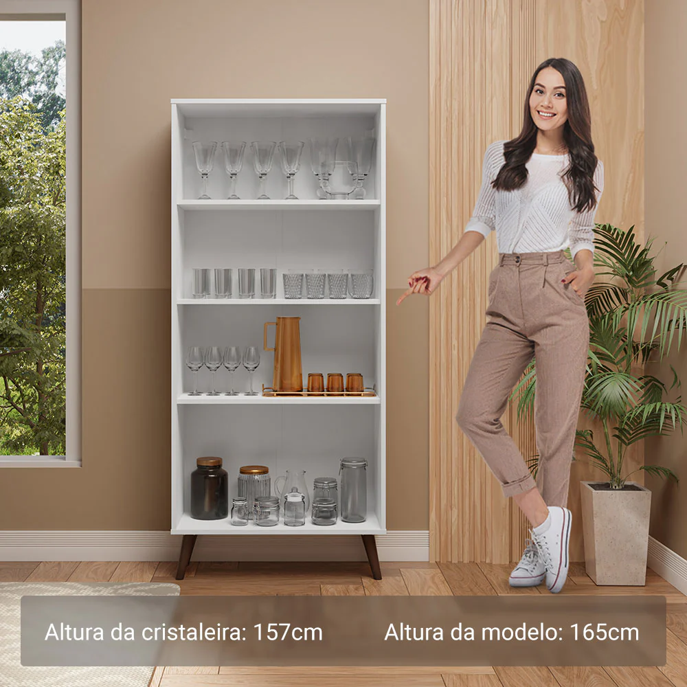 Cristaleira 70 cm 2 Portas de Vidro com Pés Cônicos Branco/Marrom Madesa - Image 4
