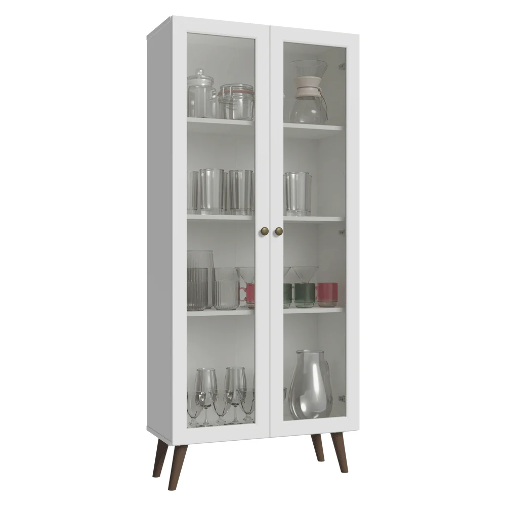 Cristaleira 70 cm 2 Portas de Vidro com Pés Cônicos Branco/Rustic Vik Madesa - Image 2