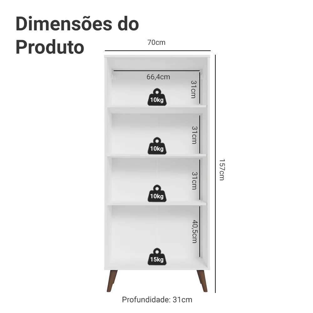 Cristaleira 70 cm 2 Portas de Vidro com Pés Cônicos Branco/Rustic Vik Madesa - Image 3