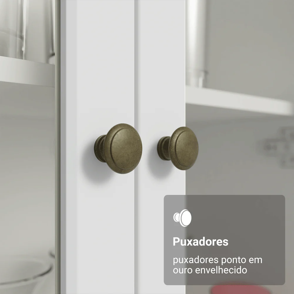 Cristaleira 70 cm 2 Portas de Vidro com Pés Cônicos Branco/Rustic Vik Madesa - Image 6