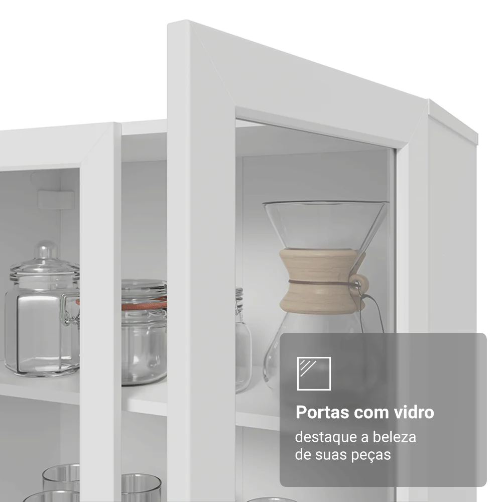 Cristaleira 70 cm 2 Portas de Vidro com Pés Cônicos Branco Vik Madesa - Image 7