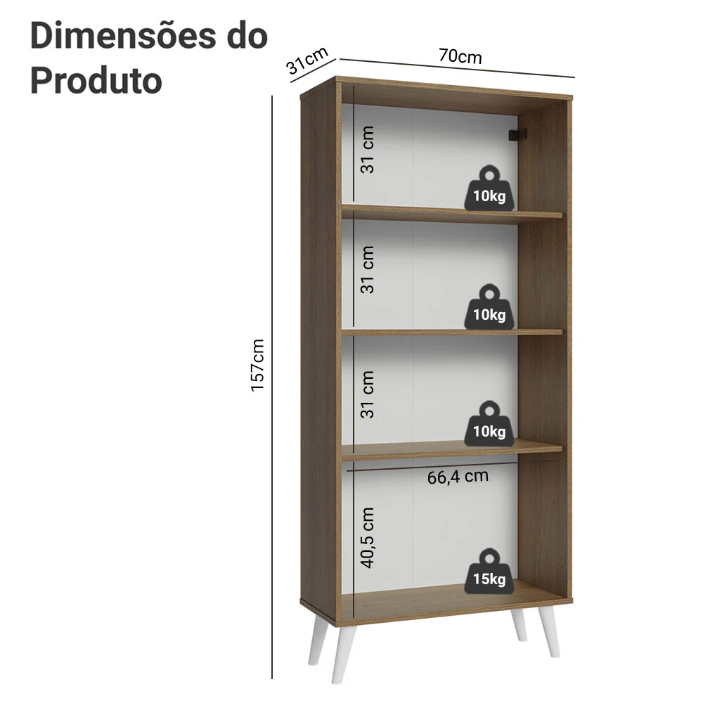 Cristaleira 70 cm 2 Portas de Vidro com Pés Cônicos Rustic/Branco Madesa - Image 3
