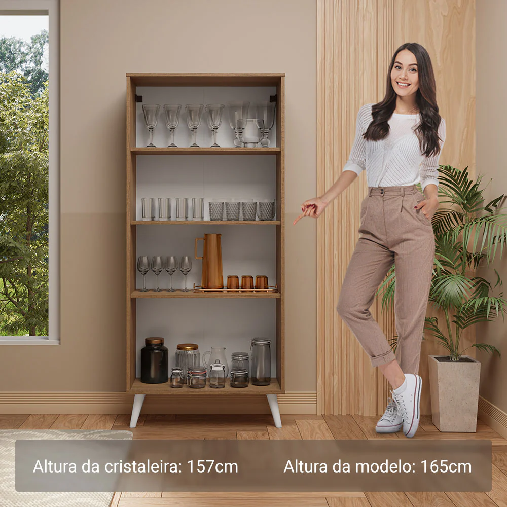 Cristaleira 70 cm 2 Portas de Vidro com Pés Cônicos Rustic/Branco Madesa - Image 4