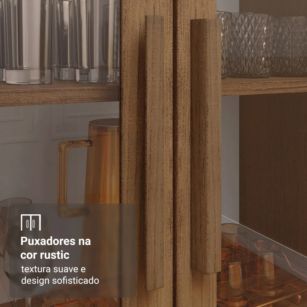 Cristaleira 70 cm 2 Portas de Vidro com Pés Cônicos Rustic/Branco Madesa - Image 6