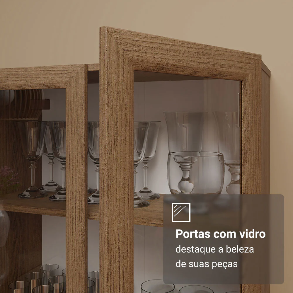 Cristaleira 70 cm 2 Portas de Vidro com Pés Cônicos Rustic/Branco Madesa - Image 7