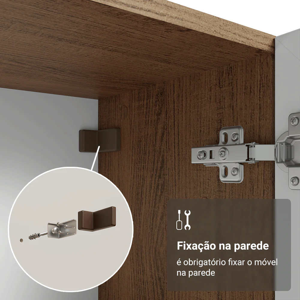 Cristaleira 70 cm 2 Portas de Vidro com Pés Cônicos Rustic/Branco/Rustic Vik Madesa - Image 8