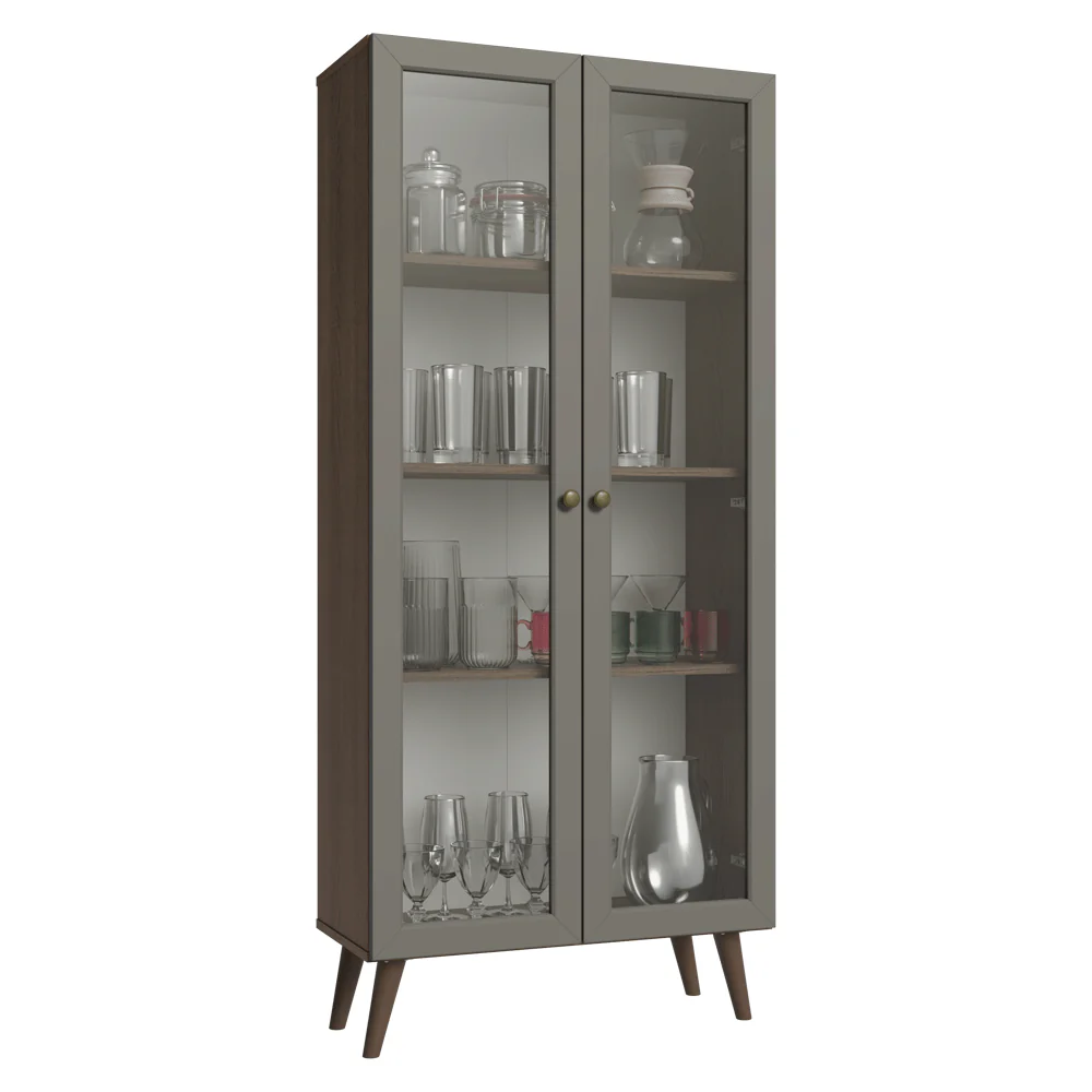 Cristaleira 70 cm 2 Portas de Vidro com Pés Cônicos Rustic/Cinza/Rustic Vik Madesa - Image 2