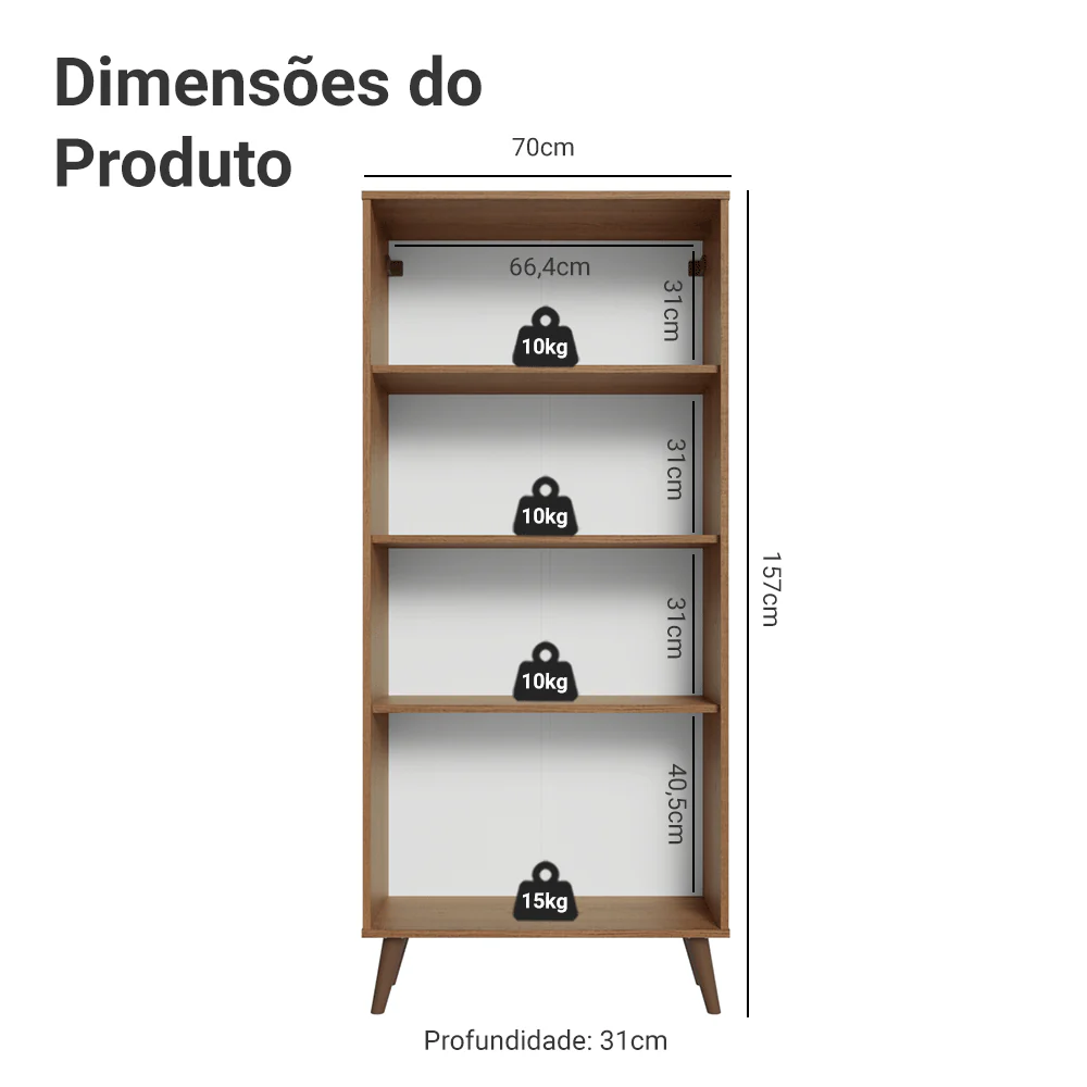 Cristaleira 70 cm 2 Portas de Vidro com Pés Cônicos Rustic/Cinza/Rustic Vik Madesa - Image 3