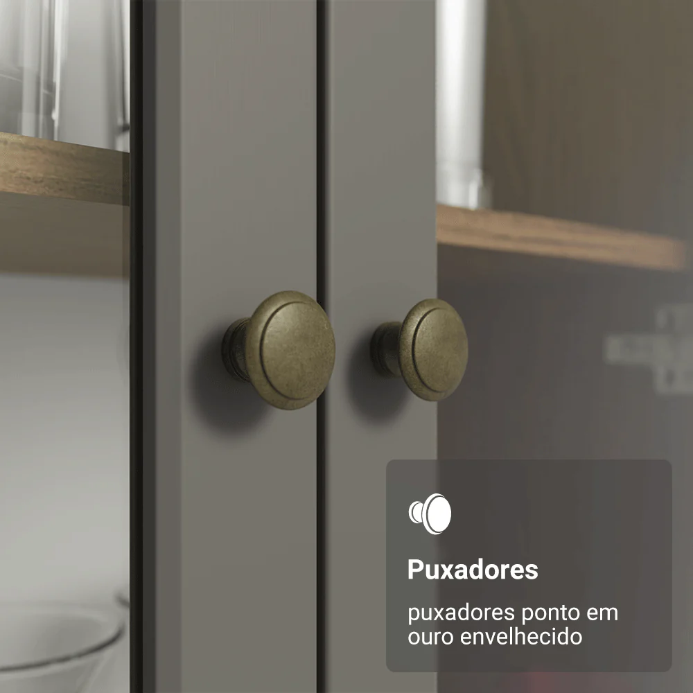 Cristaleira 70 cm 2 Portas de Vidro com Pés Cônicos Rustic/Cinza/Rustic Vik Madesa - Image 6