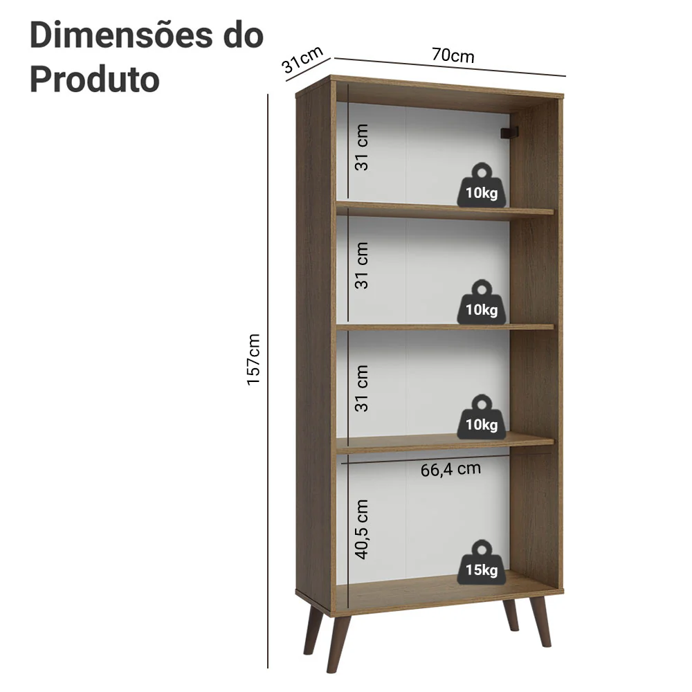 Cristaleira 70 cm 2 Portas de Vidro com Pés Cônicos Rustic/Marrom Madesa - Image 3