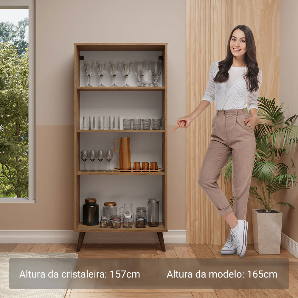 Cristaleira 70 cm 2 Portas de Vidro com Pés Cônicos Rustic/Marrom Madesa - Image 4