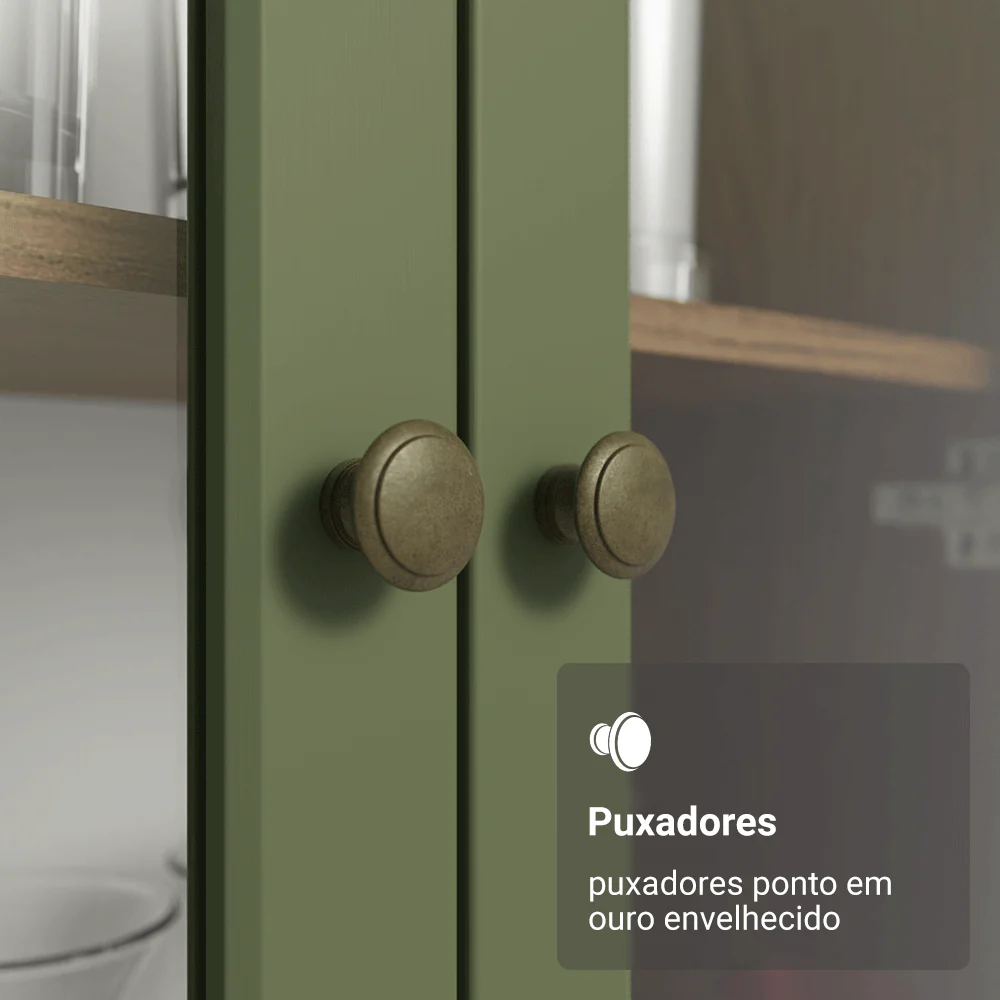 Cristaleira 70 cm 2 Portas de Vidro com Pés Cônicos Rustic/Verde/Rustic Vik Madesa - Image 6