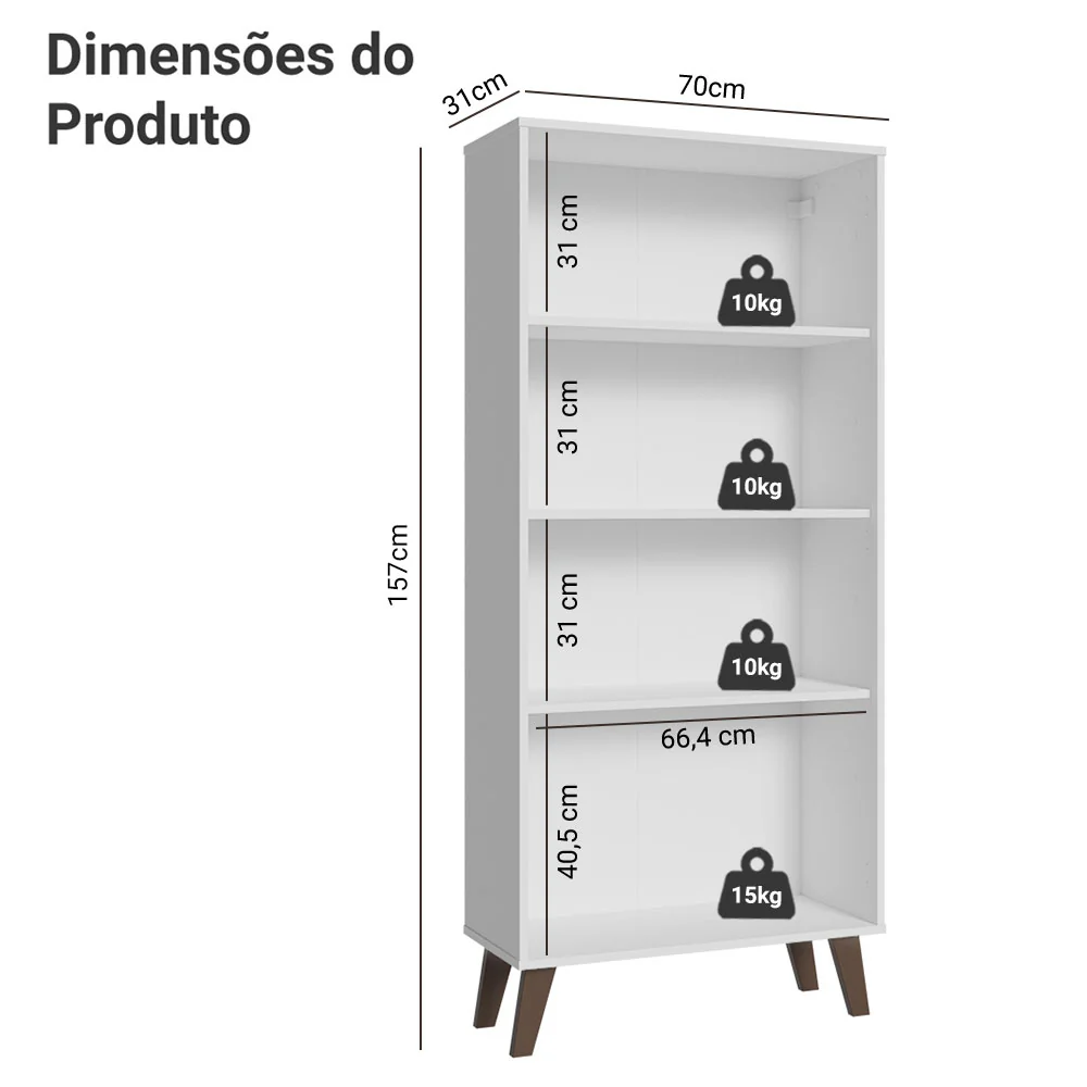 Cristaleira 70 cm 2 Portas de Vidro com Pés Trapézio Branco/Marrom Madesa - Image 3