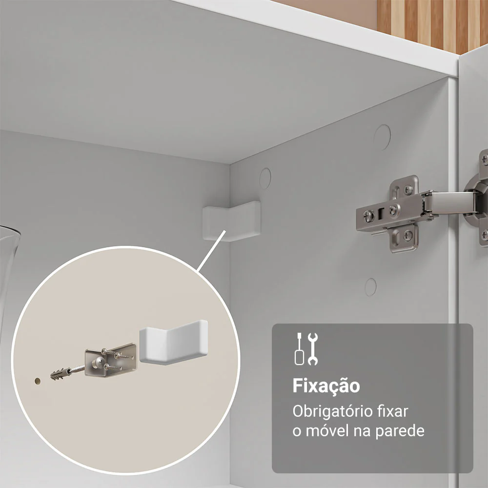 Cristaleira 70 cm 2 Portas de Vidro com Pés Trapézio Branco/Marrom Madesa - Image 8