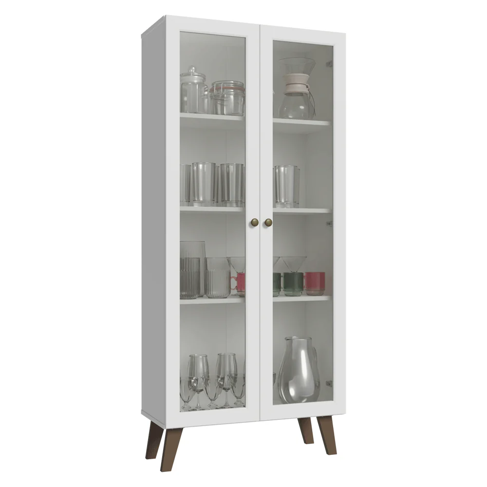 Cristaleira 70 cm 2 Portas de Vidro com Pés Trapézio Branco/Rustic Vik Madesa - Image 2