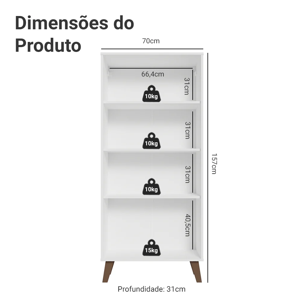 Cristaleira 70 cm 2 Portas de Vidro com Pés Trapézio Branco/Rustic Vik Madesa - Image 3