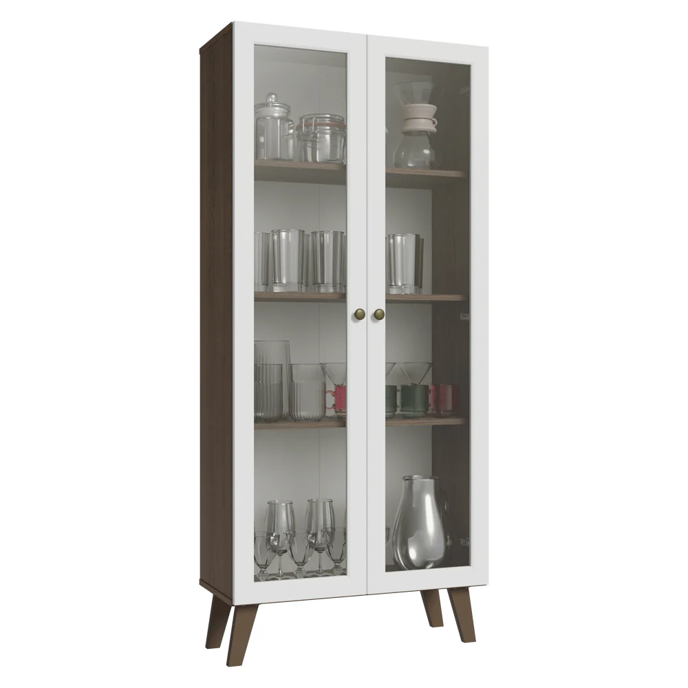 Cristaleira 70 cm 2 Portas de Vidro com Pés Trapézio Rustic/Branco/Rustic Vik Madesa - Image 2
