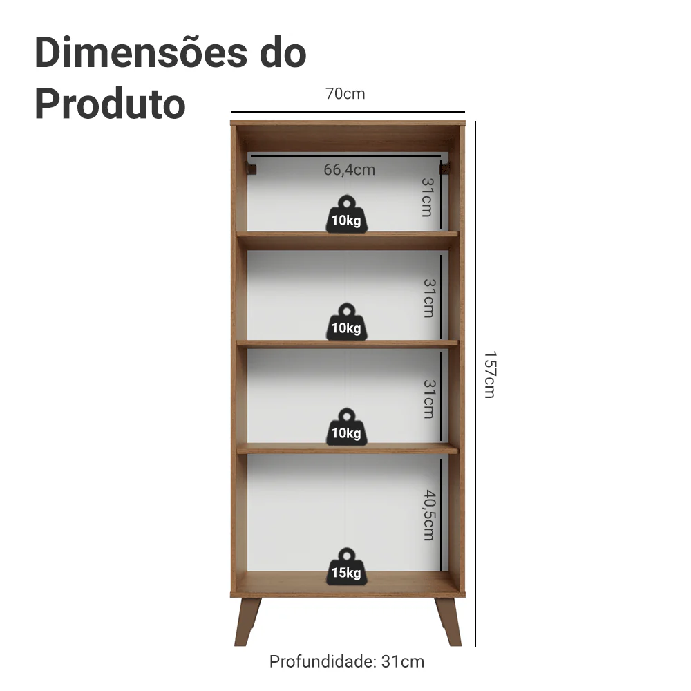 Cristaleira 70 cm 2 Portas de Vidro com Pés Trapézio Rustic/Branco/Rustic Vik Madesa - Image 3