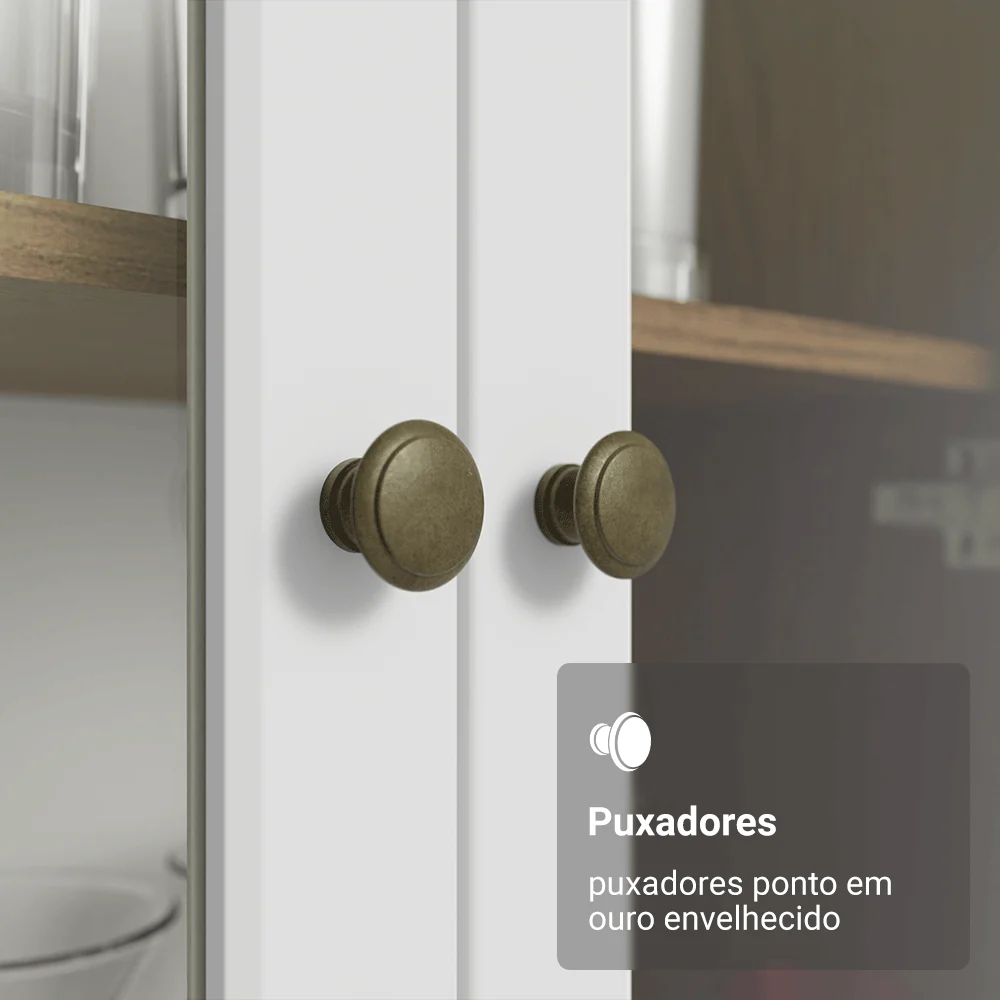 Cristaleira 70 cm 2 Portas de Vidro com Pés Trapézio Rustic/Branco/Rustic Vik Madesa - Image 6