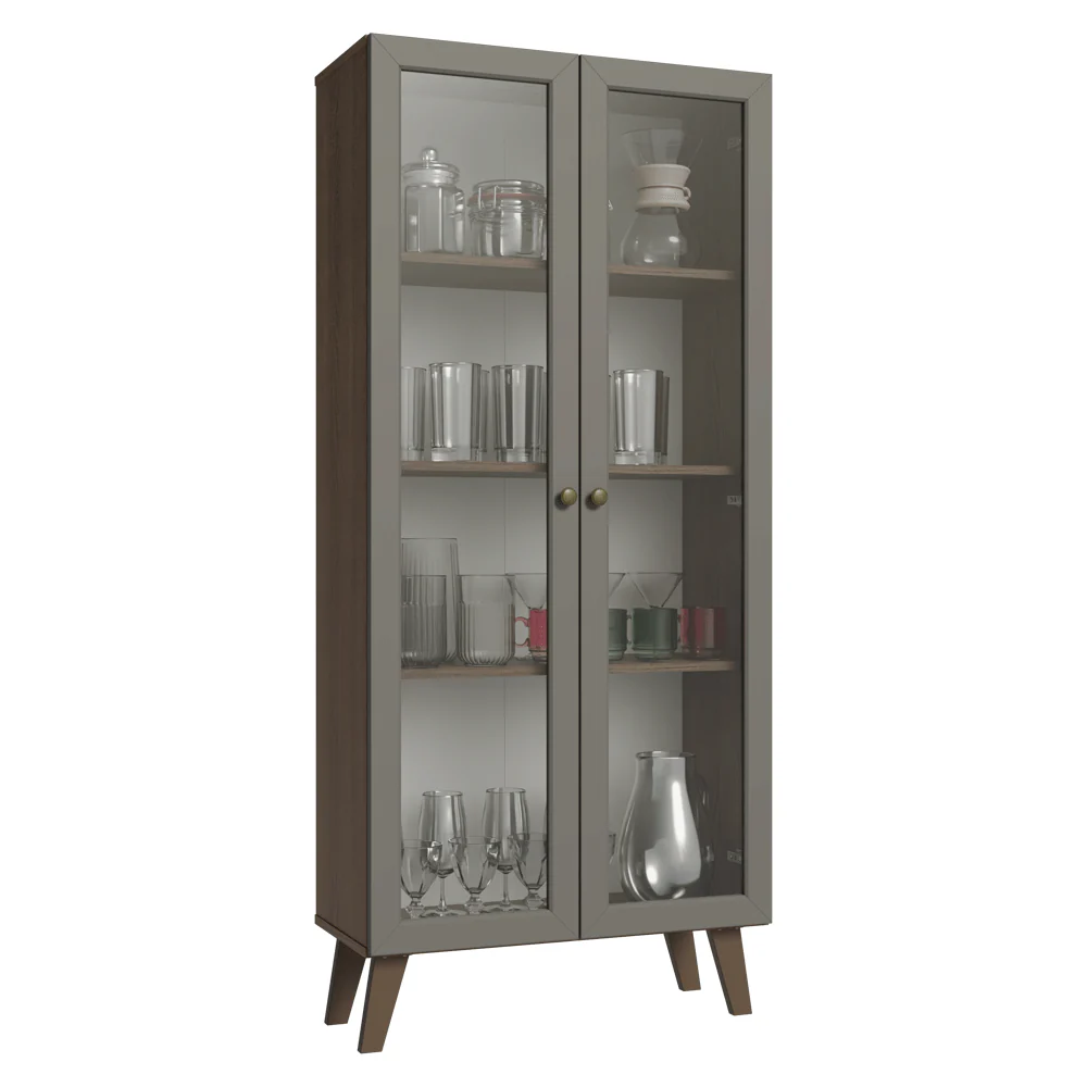 Cristaleira 70 cm 2 Portas de Vidro com Pés Trapézio Rustic/Cinza/Rustic Vik Madesa - Image 2