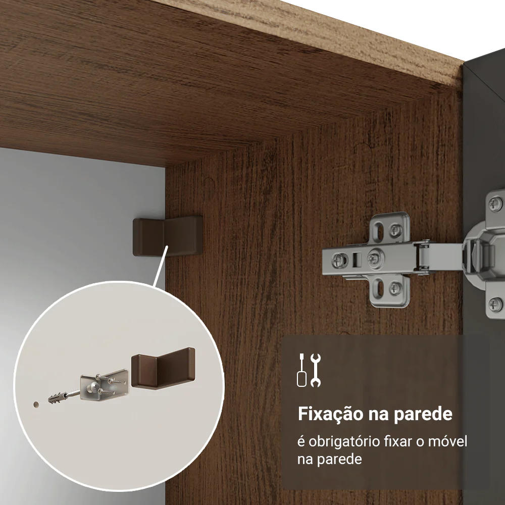 Cristaleira 70 cm 2 Portas de Vidro com Pés Trapézio Rustic/Cinza/Rustic Vik Madesa - Image 8
