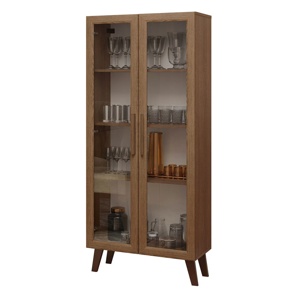 Cristaleira 70 cm 2 Portas de Vidro com Pés Trapézio Rustic/Marrom Madesa - Image 2