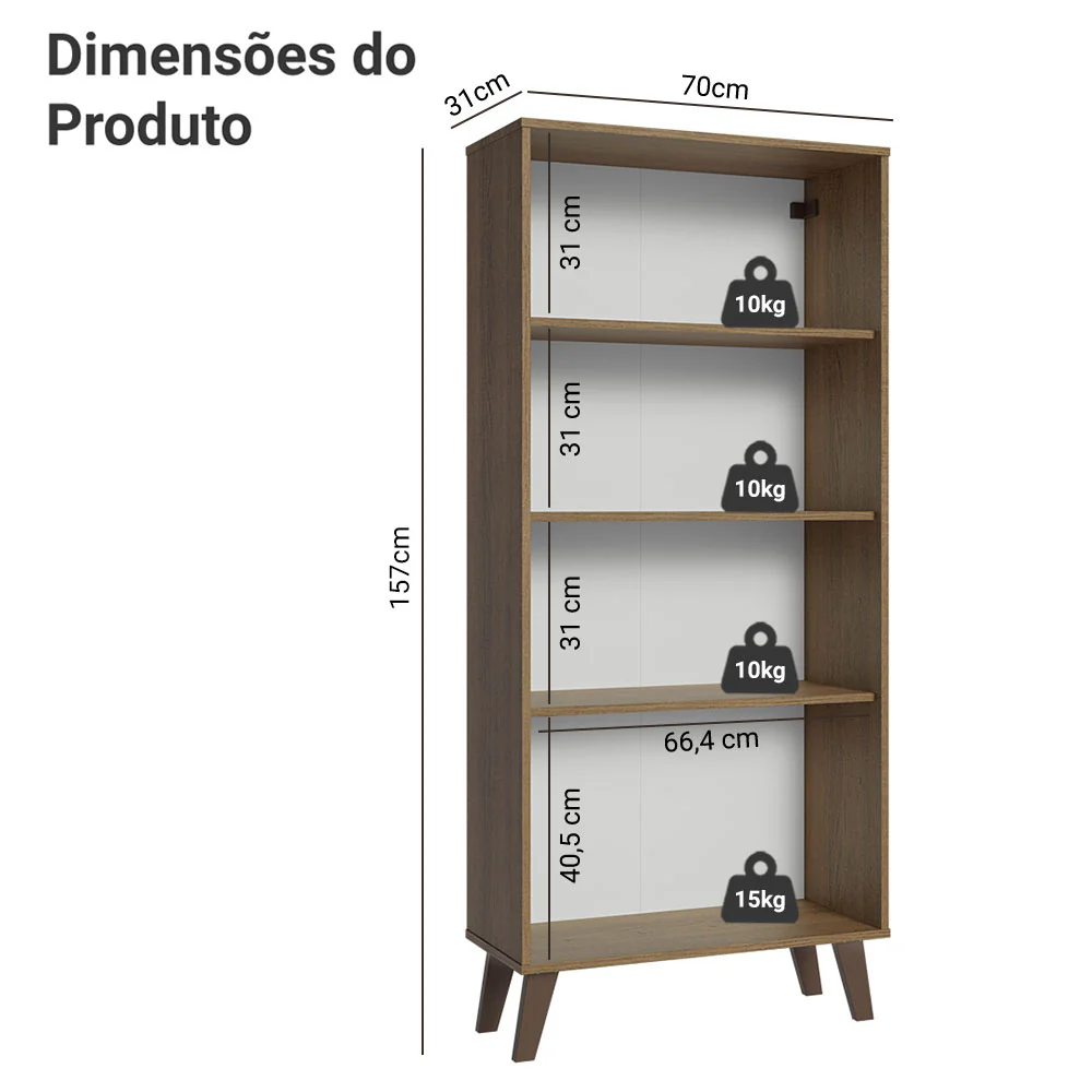 Cristaleira 70 cm 2 Portas de Vidro com Pés Trapézio Rustic/Marrom Madesa - Image 3
