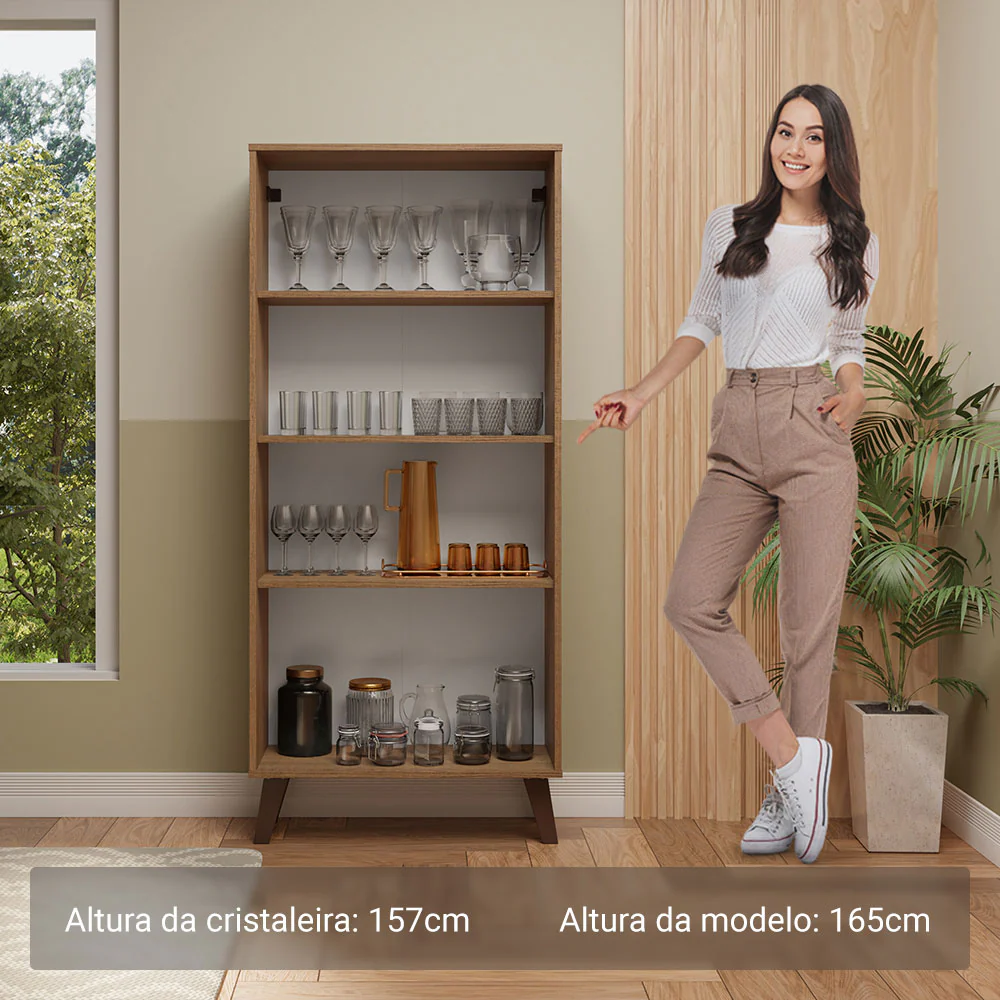 Cristaleira 70 cm 2 Portas de Vidro com Pés Trapézio Rustic/Marrom Madesa - Image 4